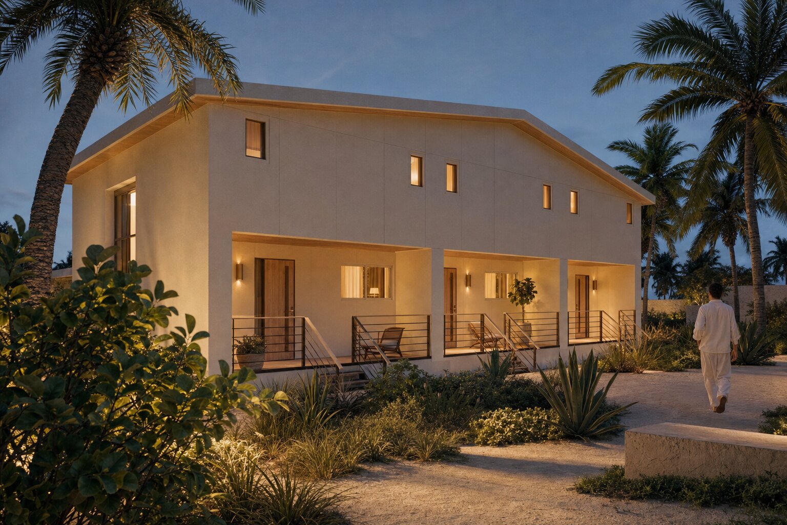 Exterior of a one-bedroom townhouse building